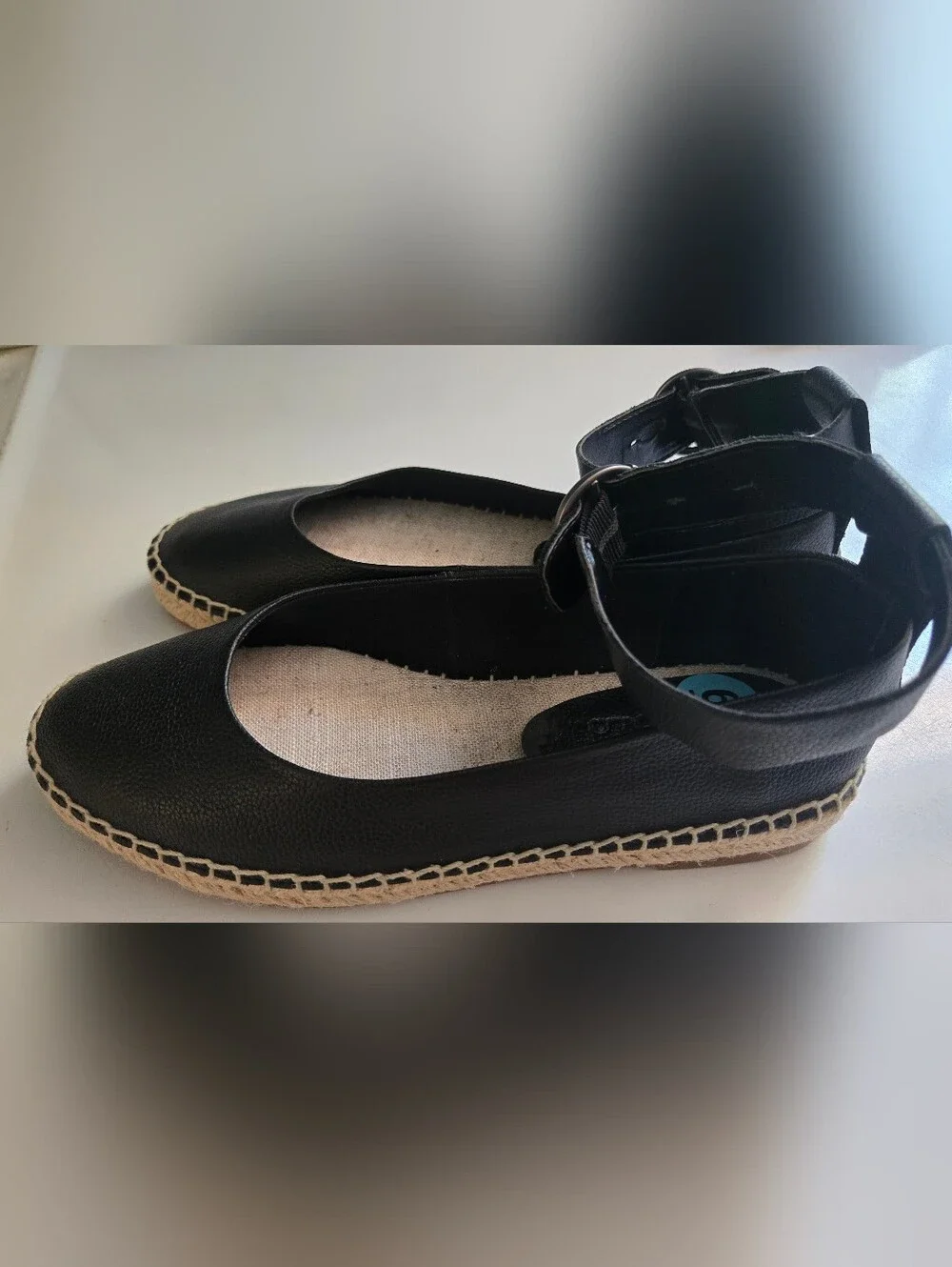 Splendid Black Espadrille Flats Ankle Strap Jute Sole Minimalist Shoes Size 6